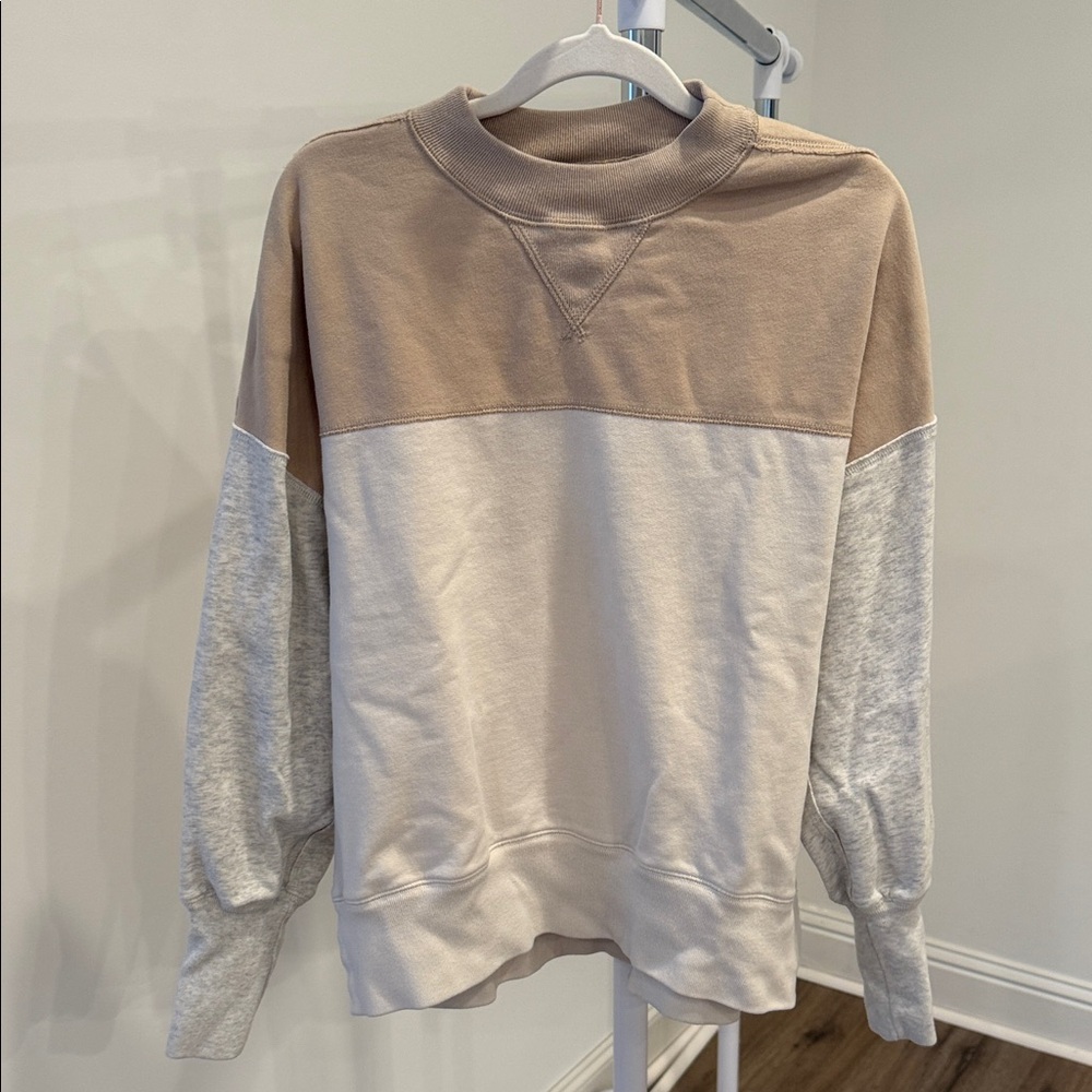 Abercrombie & Fitch Colorblock Sweatshirt - Tan, Cream, and Gray
